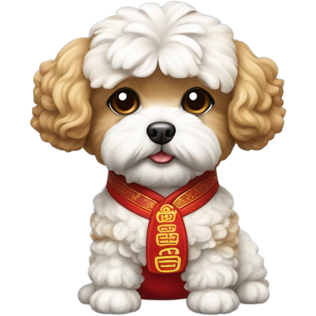 maltipoo wearing chinese customs in red emoji