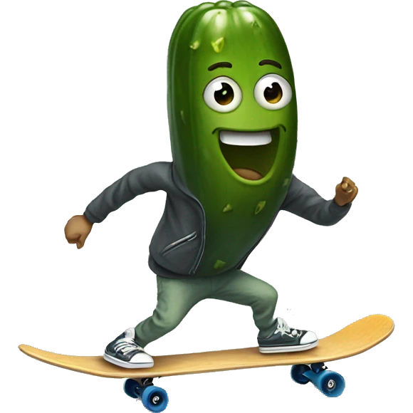 Pickle riding a skateboard emoji