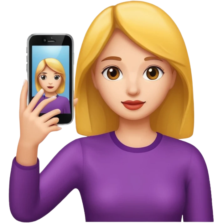 mirror reflection woman holding her phone having selfie emoji