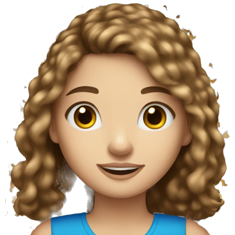Teenage long brown haired girl with blue eyes wearing a leopard print top emoji