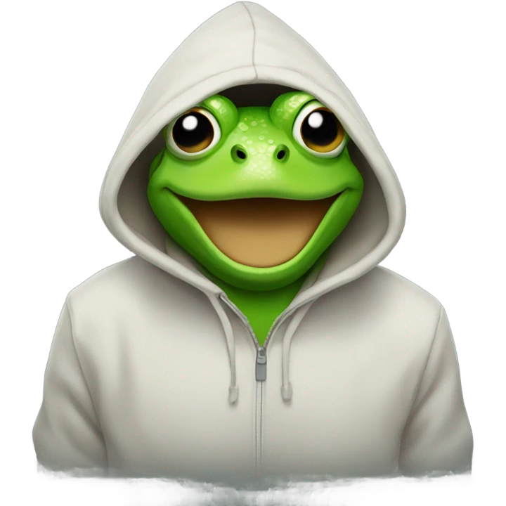 frog wearing a hoodie with horns emoji