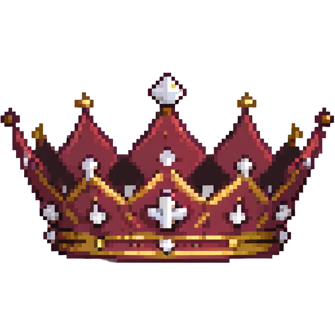 maroon crown with black, gold, and white accents, sparkling effect, pixel art style emoji