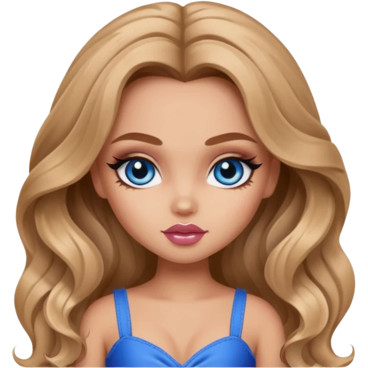 girly bratz baddie, beautiful blue eyes, bratz makeup, long light brown wavy hair emoji