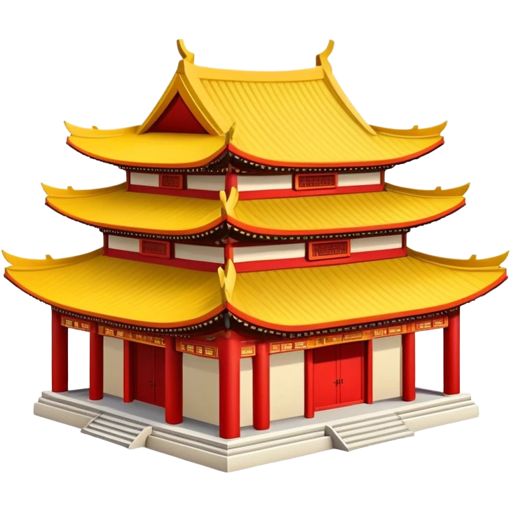 Simple Chinese temple building icon like standard emoji, iconic representation with upturned roof eaves emoji