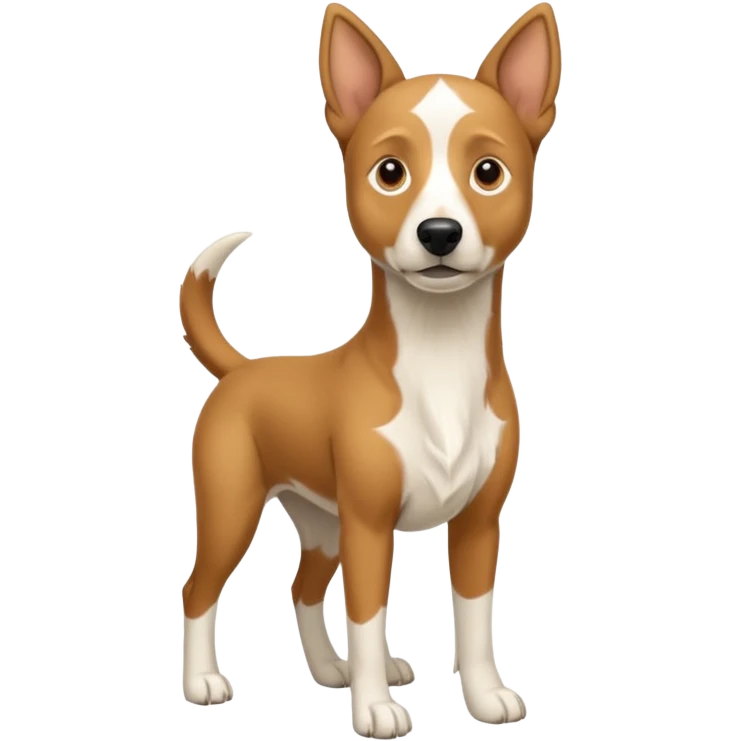 a full body white parsel russell looking dog the size of a kelpie with light brown ears and a light brown patch on one eye and a large snout emoji