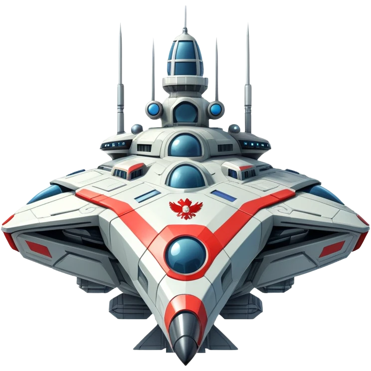 Massive futuristic Russian mothership with prominent flag colors, intimidating weapons emoji