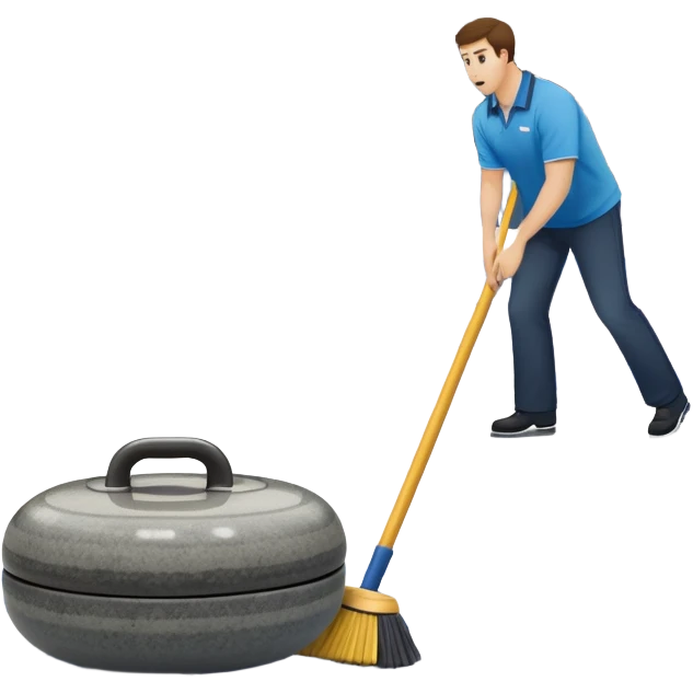 An icon showing a detailed close-up of a curling stone sliding across the ice, with a broom in motion beside it. The background features an indoor stadium with cheering spectators on the stands. Transparent background captures the strategy and focus of curling. emoji