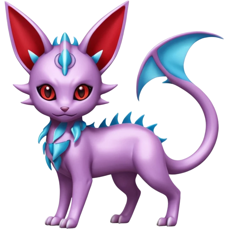 Mechanical Miraidon-Espeon-Mewtwo-Vaporeon-Fakémon-hybrid-creature (full body)  with red eyes and intricate markings emoji