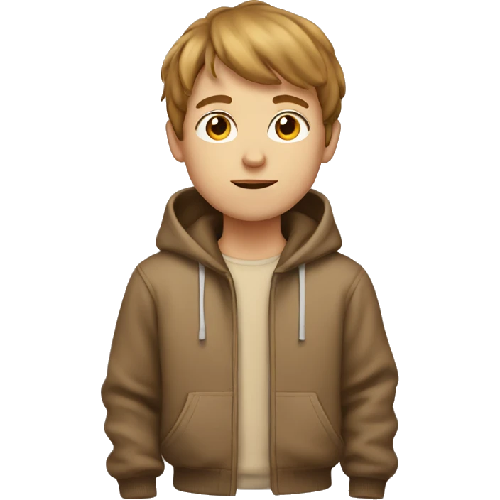 White boy with brown fringe hair and with a beige hoodie emoji