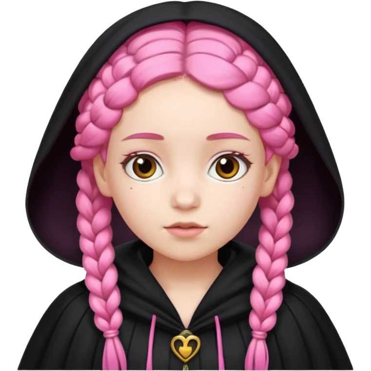 pink braids hair kid girl, white skin, wear black cloak emoji