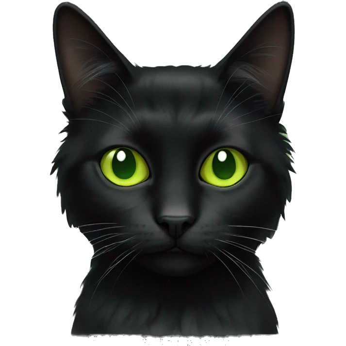 black long haired cat with lime green eyes emoji