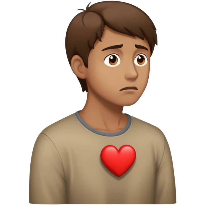 a man with brown hair staying in a
full height in profile with anxiety and begging face with a broken heart emoji