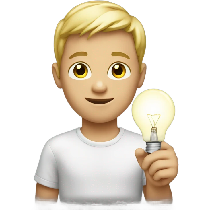 White kid holding lightbulb emoji