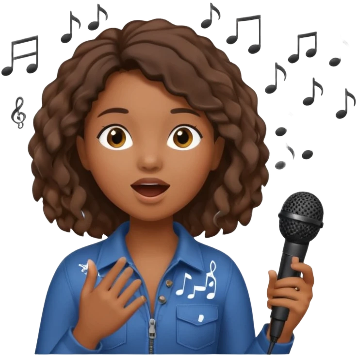 African American girl singing with microphone in her hand Abe music notes everywhere floating around emoji
