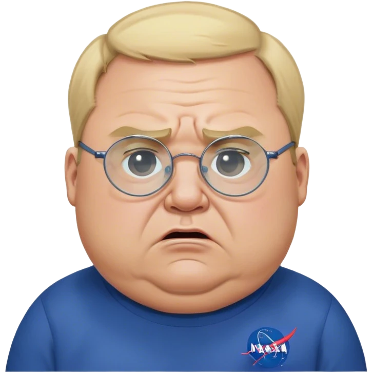 angry fat man, crying like a kid,  blond short and hight receding hairline, wearing a dark blue sweatshirt, nasa logo on the sweatshirt, round glasses without frame, 40 years old emoji