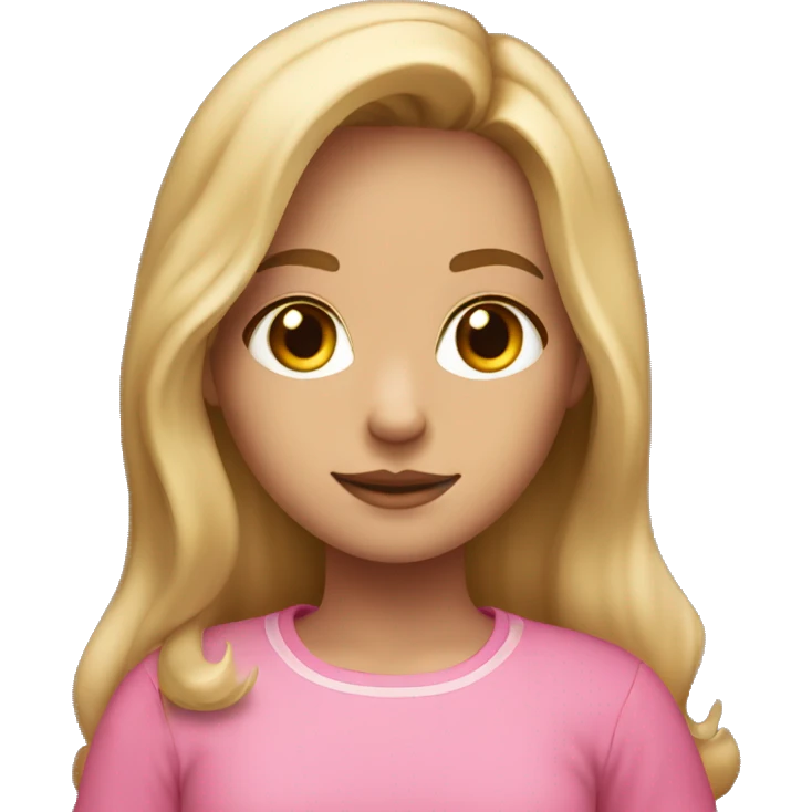 a girl with a middle part and dirty blonde hair and hazel eyes with a pretty pink shirt emoji