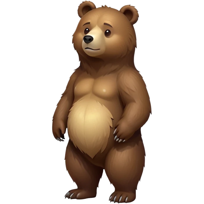 cinematic-[bear]-realistic-full-body-standing-emoji,-tail-tucked-close,-head-tilted-dramatically,-thick-[brown]-fur,-simplified-yet-realistic-focused-features,-highly-detailed,-glowing-with-an-almost-sarcastic-glow emoji