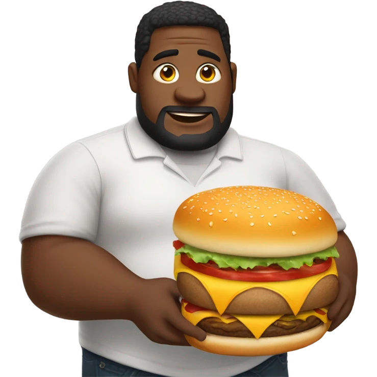 Heavy set man with a burger emoji