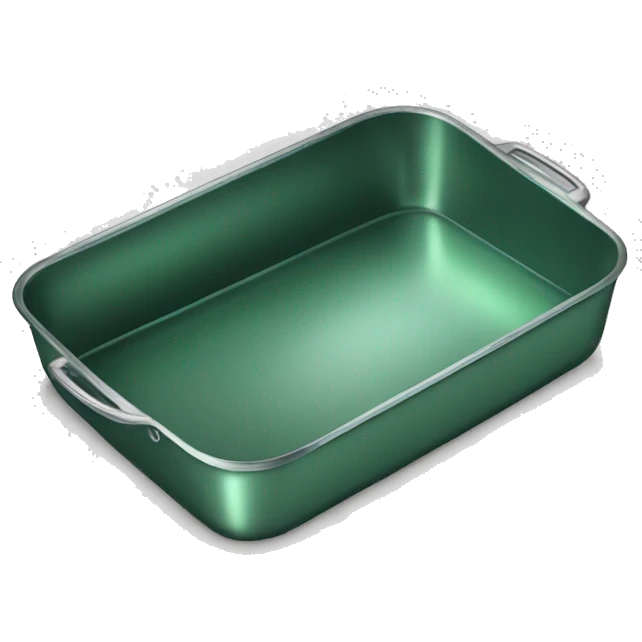 Realistic empty metallic green baking pan with handles. emoji
