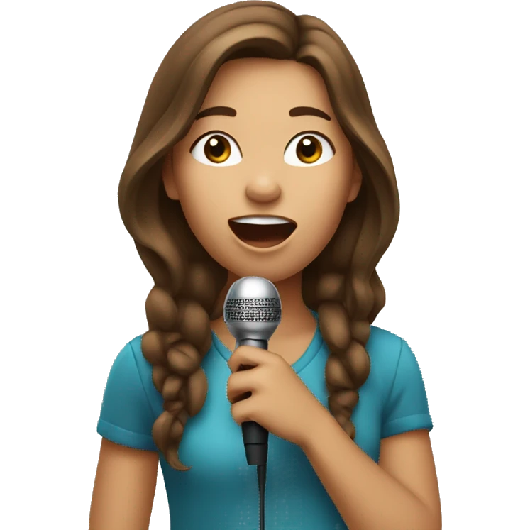 Girl with brown hair singing with microphone emoji