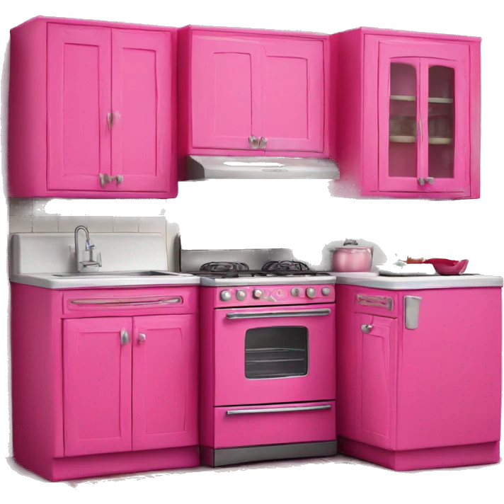Isolated full length Realistic hot pink vintage retro kitchen range with cabinets and counters emoji