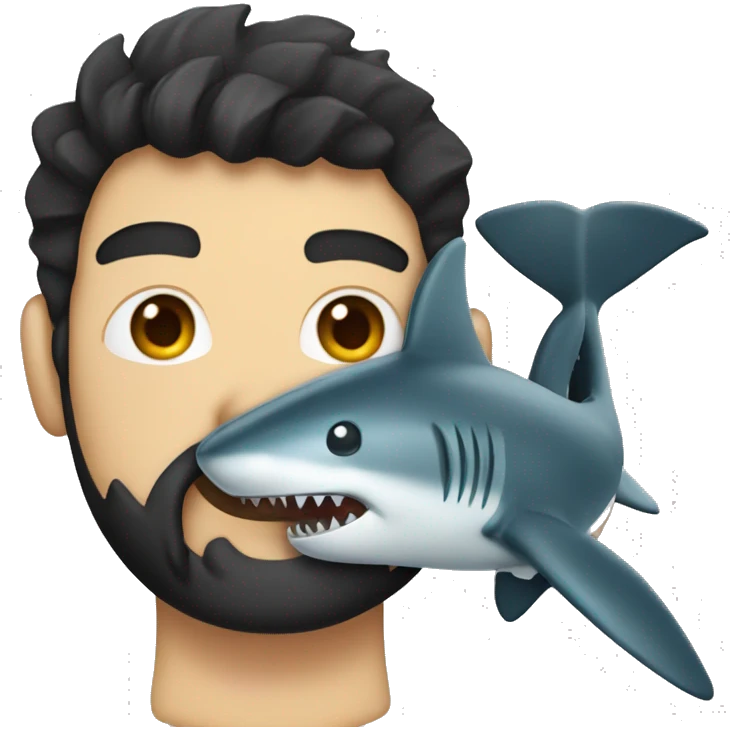 Caucasian man with black hair and with beard snorkelling being bitten by a shark emoji