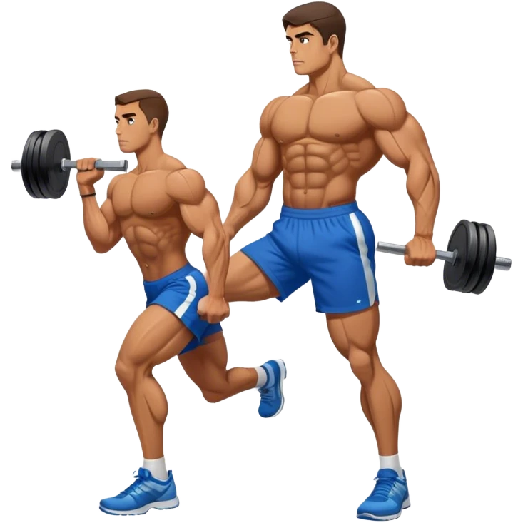 side-view bodybuilder dumbbell lunges emoji