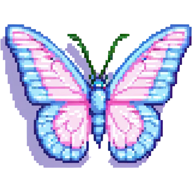 butterfly, half blue half pink wings in pixel art style emoji