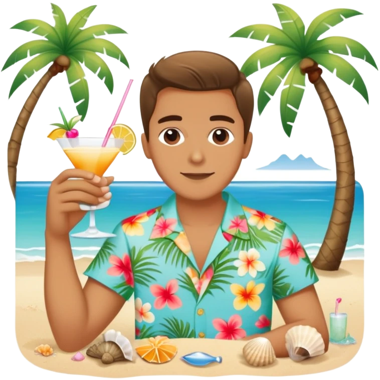 Playa, conchas, palmeras, flores, cocteles, colores pastel emoji