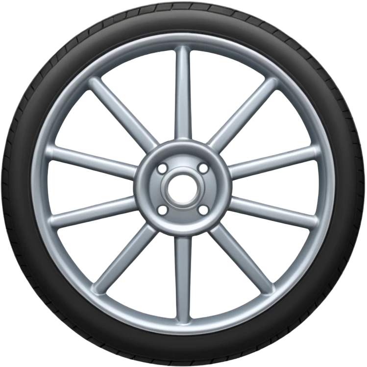 Realistic front-view wheel with perfectly symmetrical design, evenly spaced straight spokes, equal distance between each spoke, centered composition, smooth metallic texture, clean edges, no background. emoji