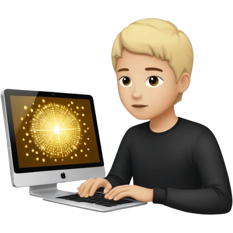 sujeto en su computadora con particulas de dinero alrededor emoji