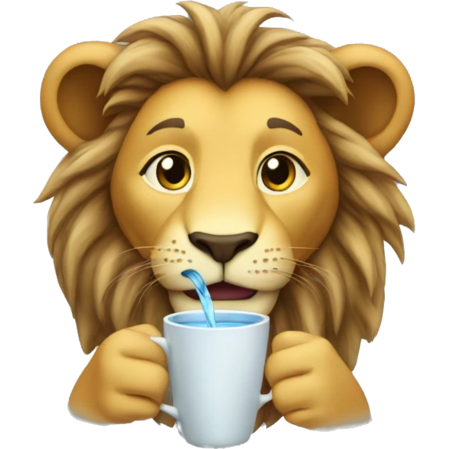 lion drinking water from cup emoji