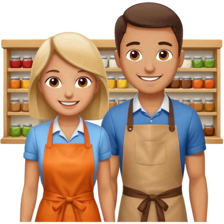 2 grown characters + shop emoji