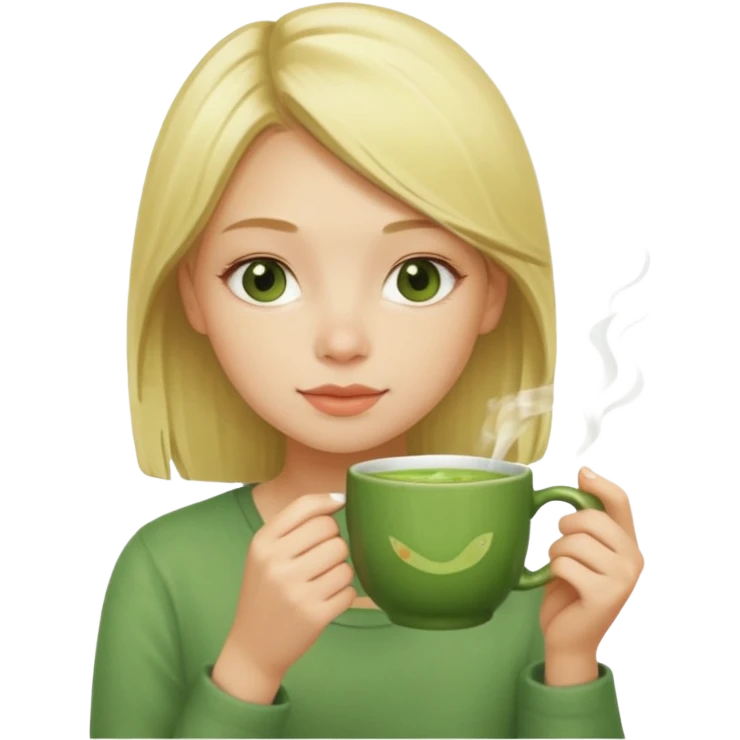 Chica rubia tomando un té matcha emoji