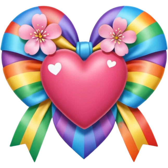heart with cherry blossoms, rainbow bow with heart pattern on the bow emoji