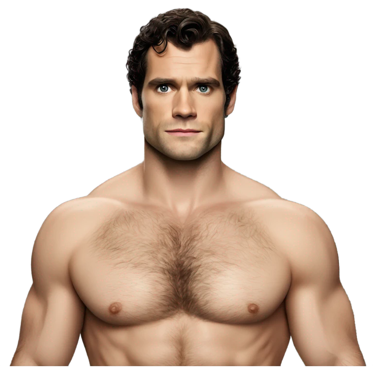 Henry Cavill with a bare upper body, featuring a naturally textured chest and underarms. emoji