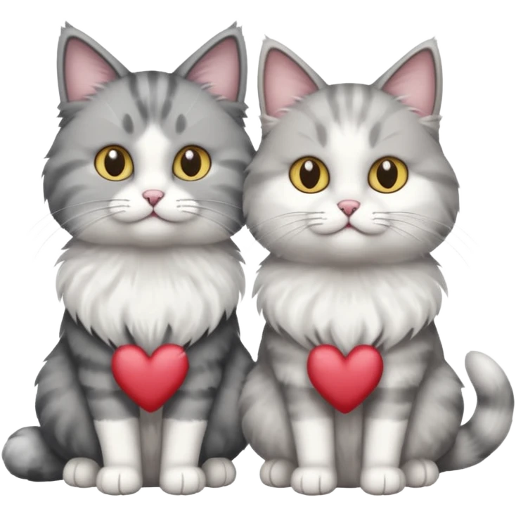 a very fluffy grey and white cat sitting next to another cat emoji