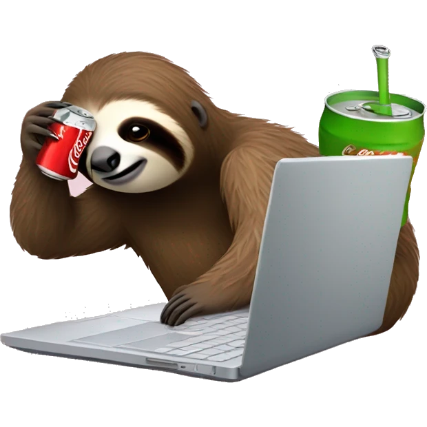 tired sloth with coca cola can and laptop emoji