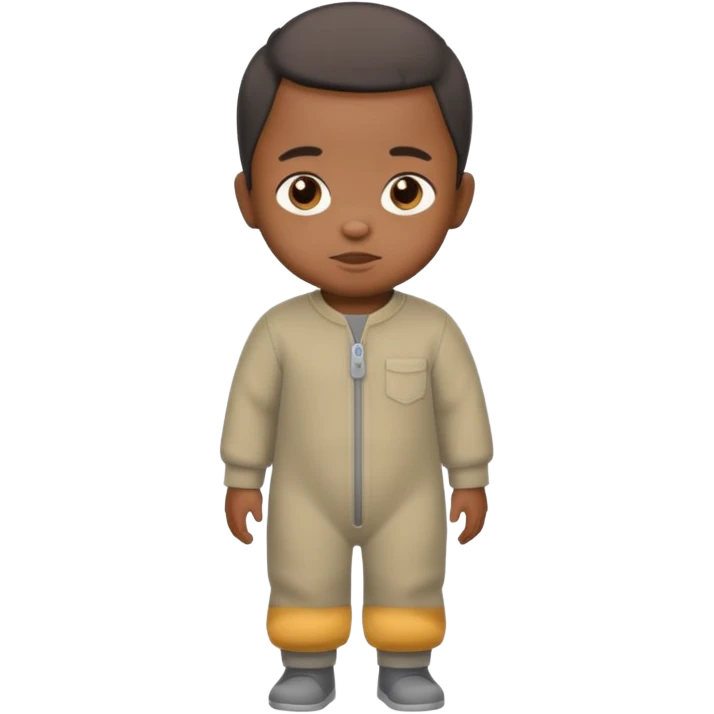Black baby with straight face in a grey jumpsuit emoji