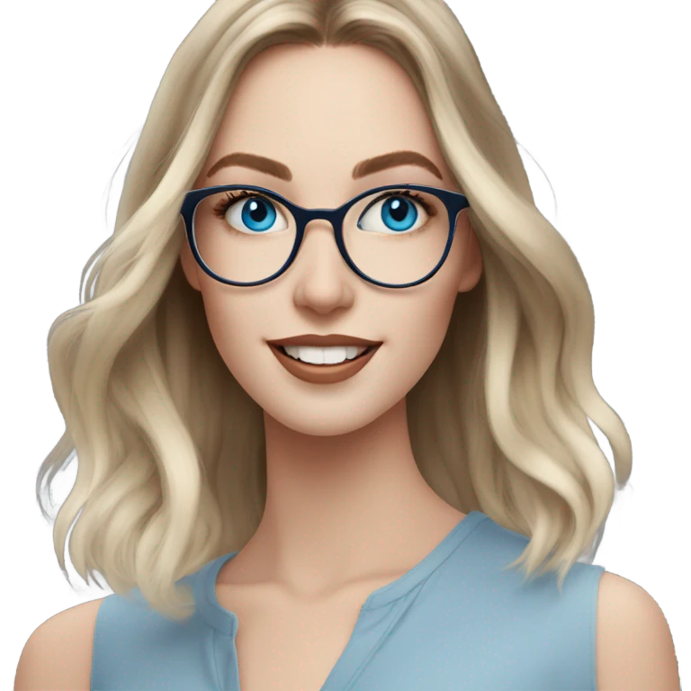 Shoulder length Balayage pale model lady with glasses and blue eyes happy  emoji