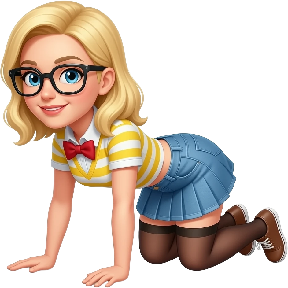 blonde woman on all fours in nerd outfit emoji