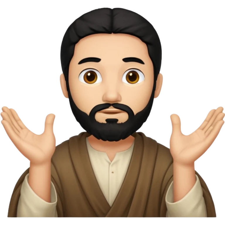 fullbody, head-to-toe, Jesus's apostle Thomas, black hair and black beard, hands down, normal emoji style emoji