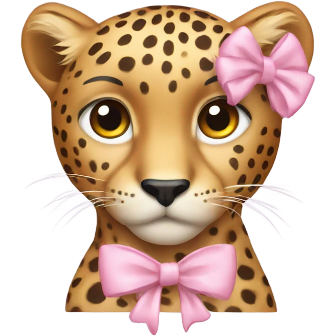 Cheetah with a light pink bow on its head emoji