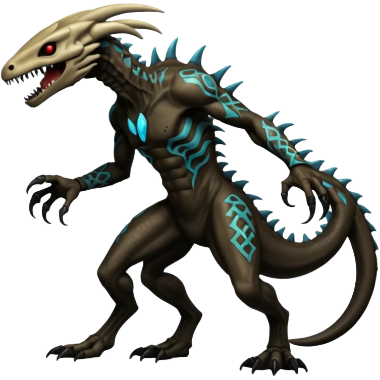  Venom-Fionbri-Vernid-Marowak-Salandit-Xenomorph-hybrid-fantasy-creature (full body) with tribal markings and glowing patterns and scales emoji
