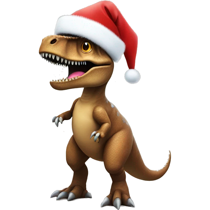 T-Rex wearing Santa hat with Christmas lights strung around body emoji