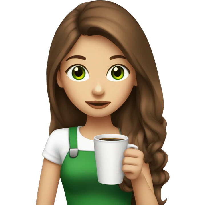 Girl with long brown hair and green eyes drinking coffee emoji