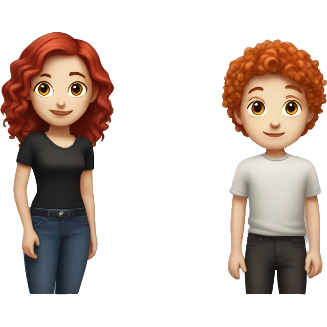 "A fair-skinned girl with vibrant red hair and a fair-skinned boy with jet-black hair. Both have distinct, striking features that highlight their white complexion and contrasting hair colors." emoji