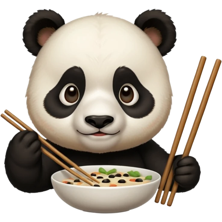 cute hungry panda with chopsticks eating emoji