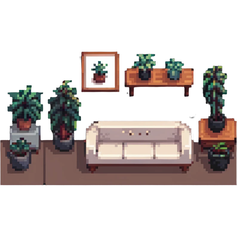 minimalist aesthetic room with simple furniture and plants emoji