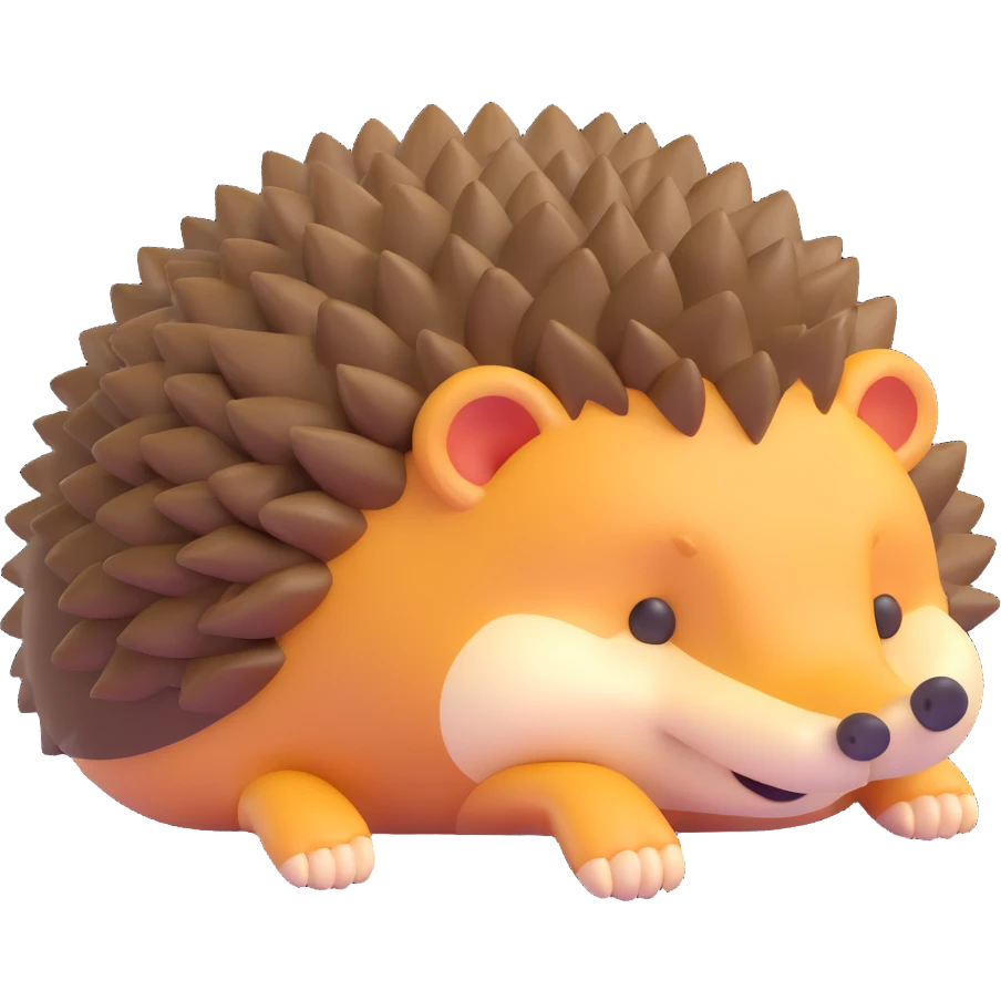 curled up hedgehog lying on his back, 3D emoji style emoji